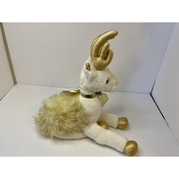 Russ Berrie GLISTEN White & Gold Reindeer‎ Plush 14” Christmas Bells Stuffed - Picture 3 of 8